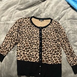 Leopard Print Cardigan with Black Trim